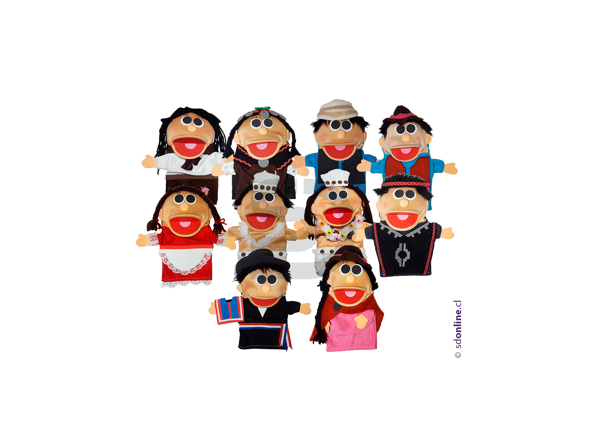 Títeres trajes típicos norte centro y sur de Chile 10Und 1