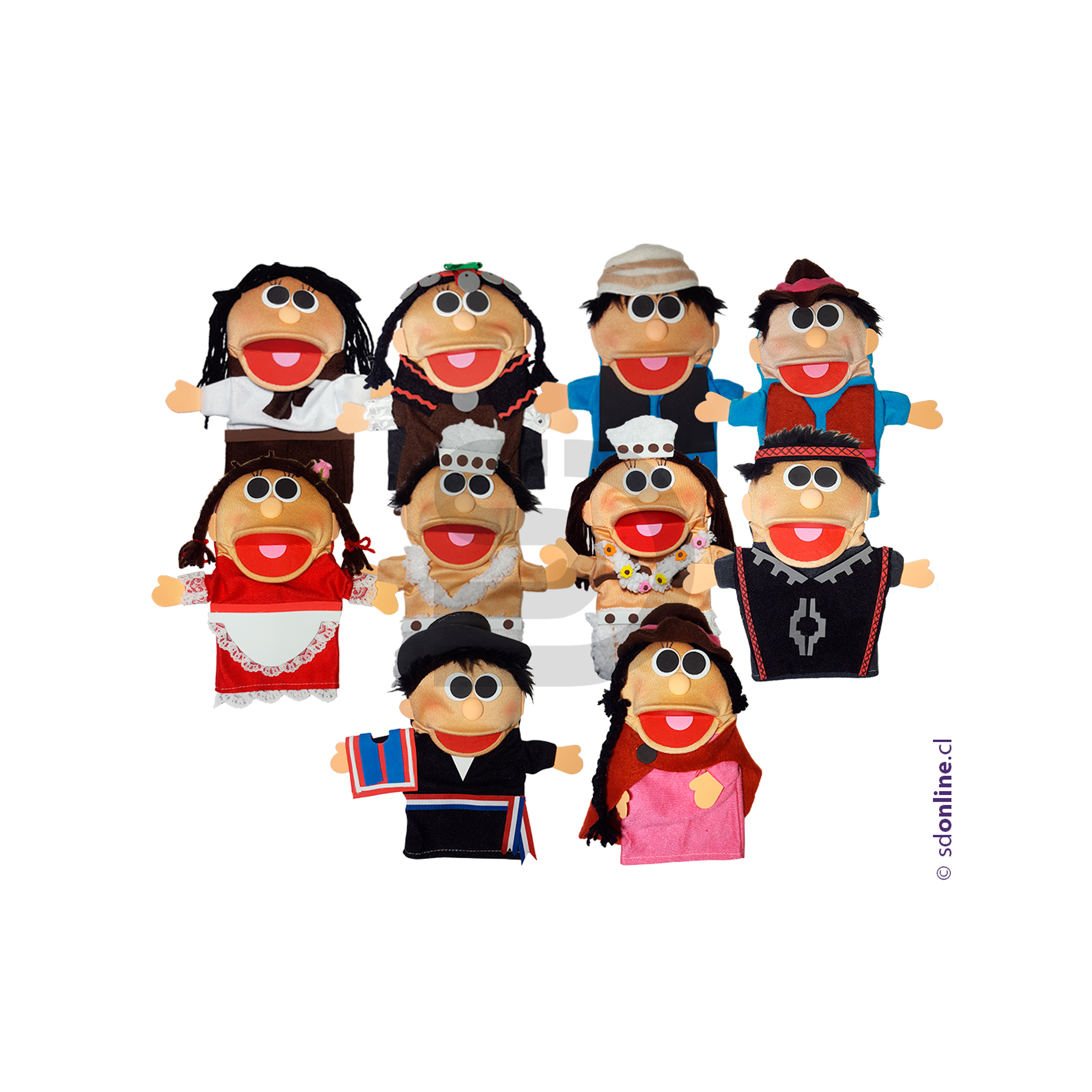 Títeres trajes típicos norte centro y sur de Chile 10Und 1