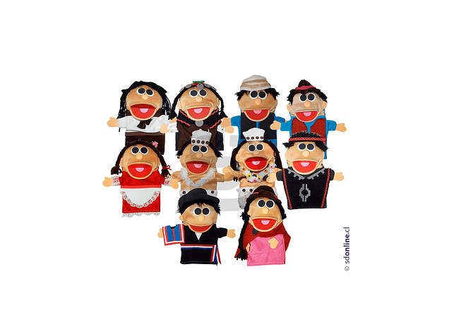 Títeres trajes típicos norte centro y sur de Chile 10Und 1