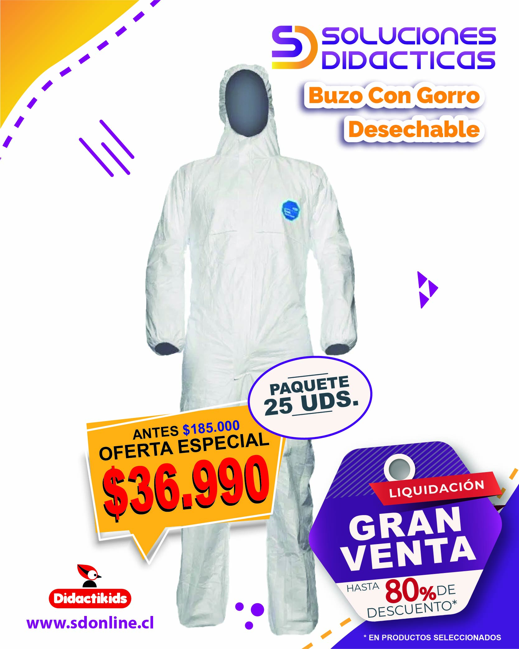 Buzo con gorro desechable - Pack 25 uds.