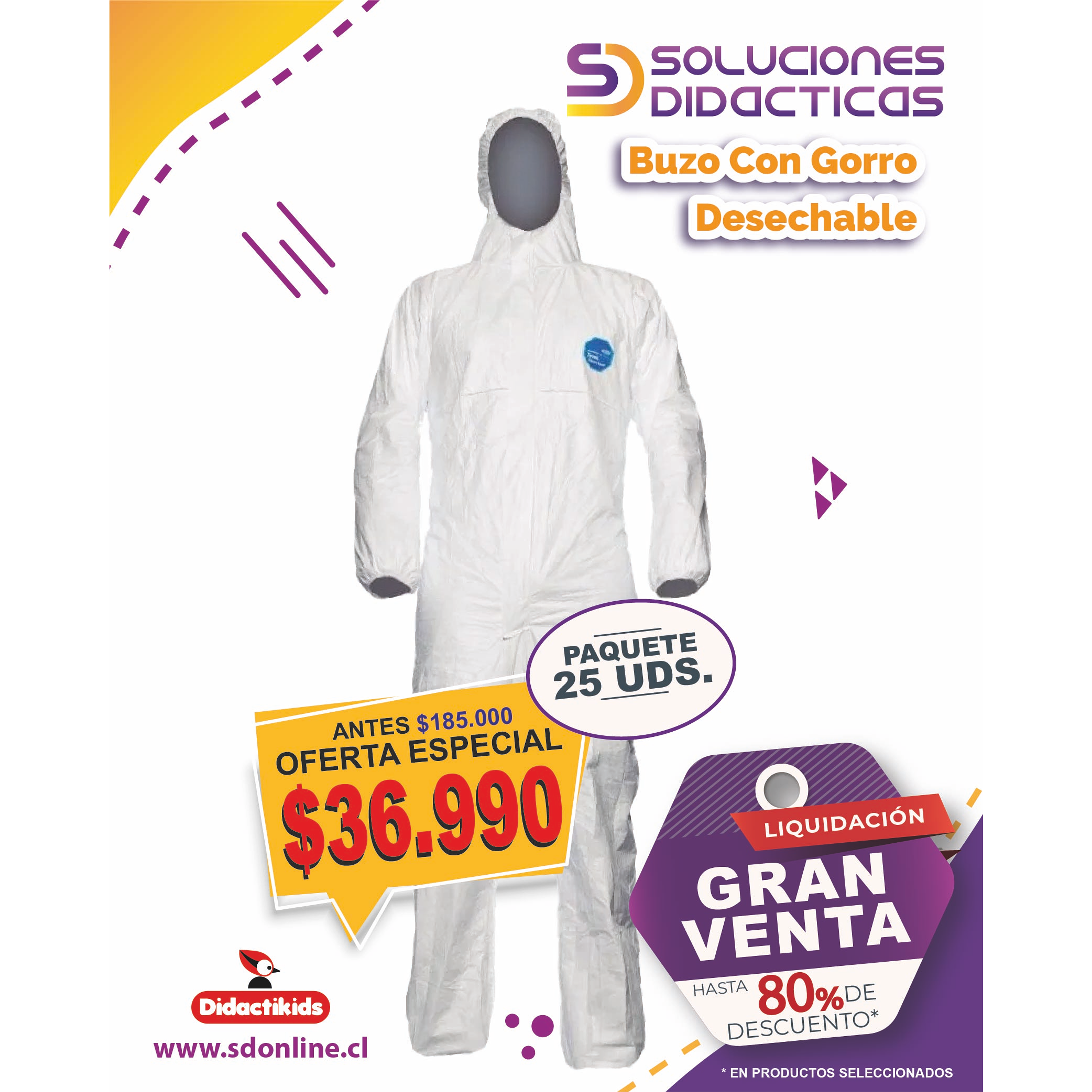 Buzo con gorro desechable - Pack 25 uds. 1