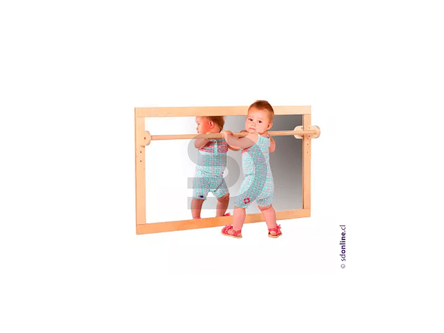 Espejo irrompible borde madera c/pasamano 4 actividades. 1