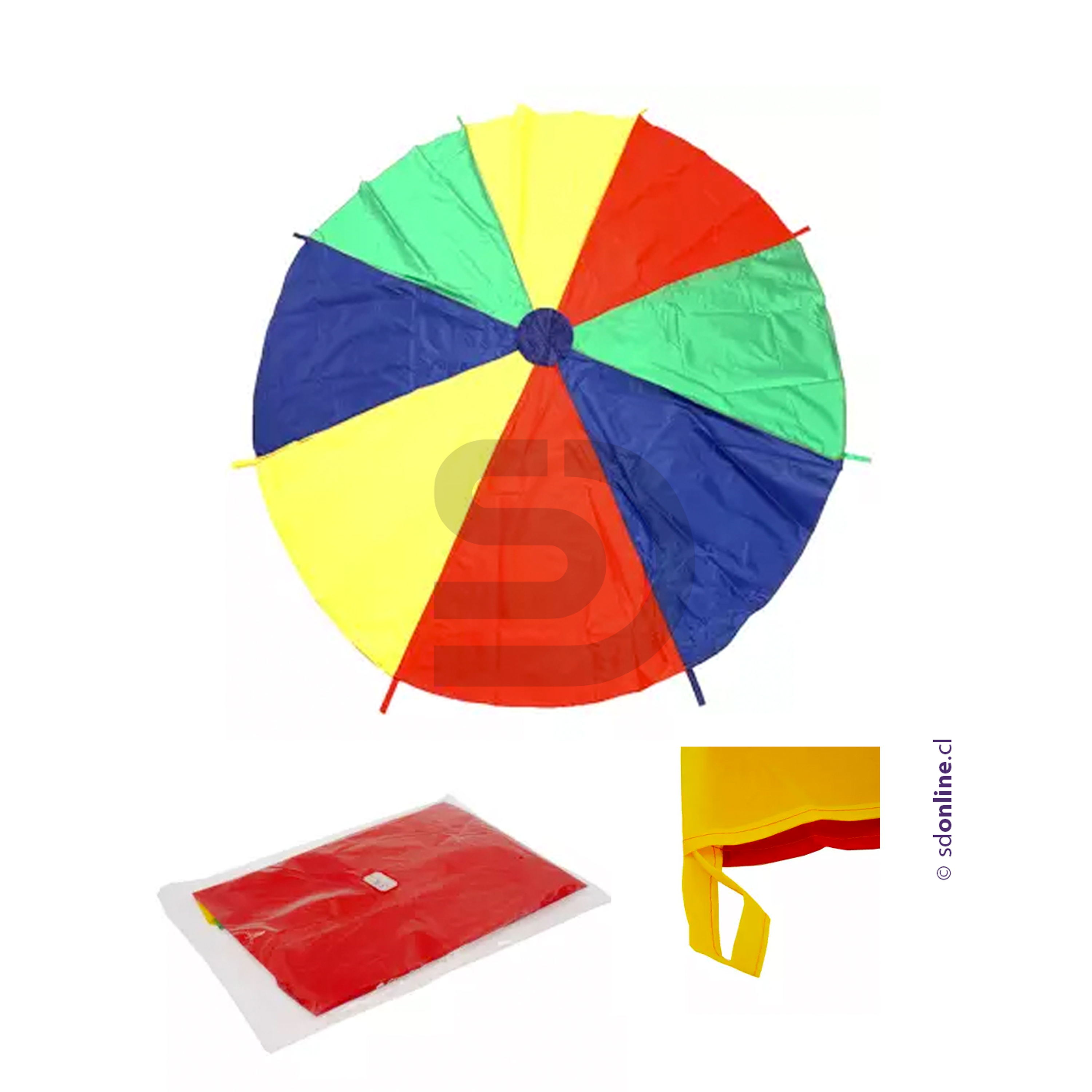 Paracaídas arcoíris de colores 2 mts de diámetro. 1