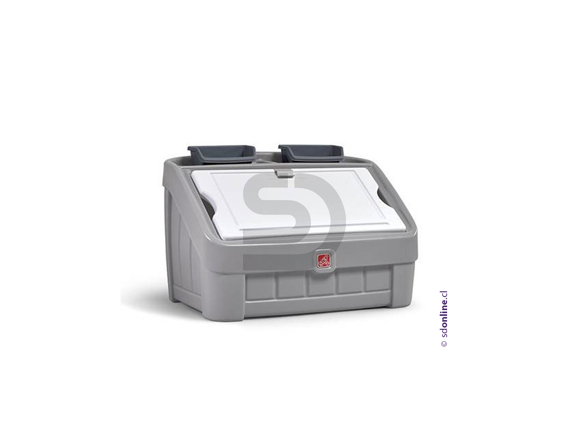 Mueble organizador gris con pizarra 1