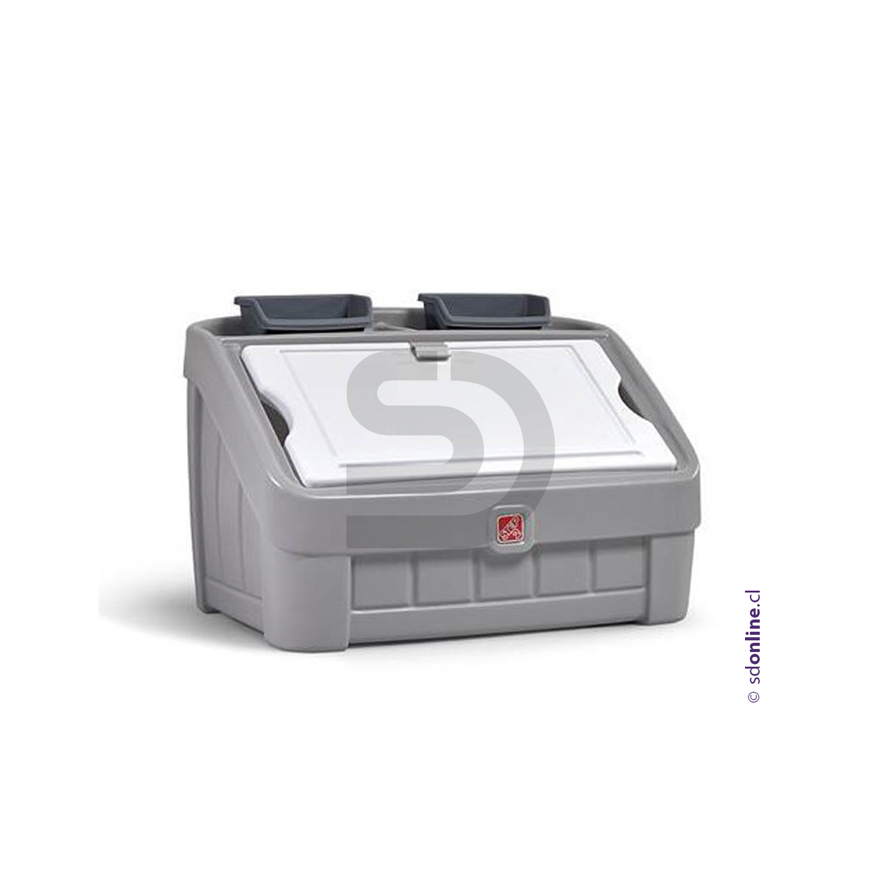 Mueble organizador gris con pizarra 1