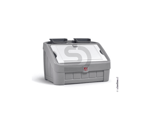 Mueble organizador gris con pizarra 1