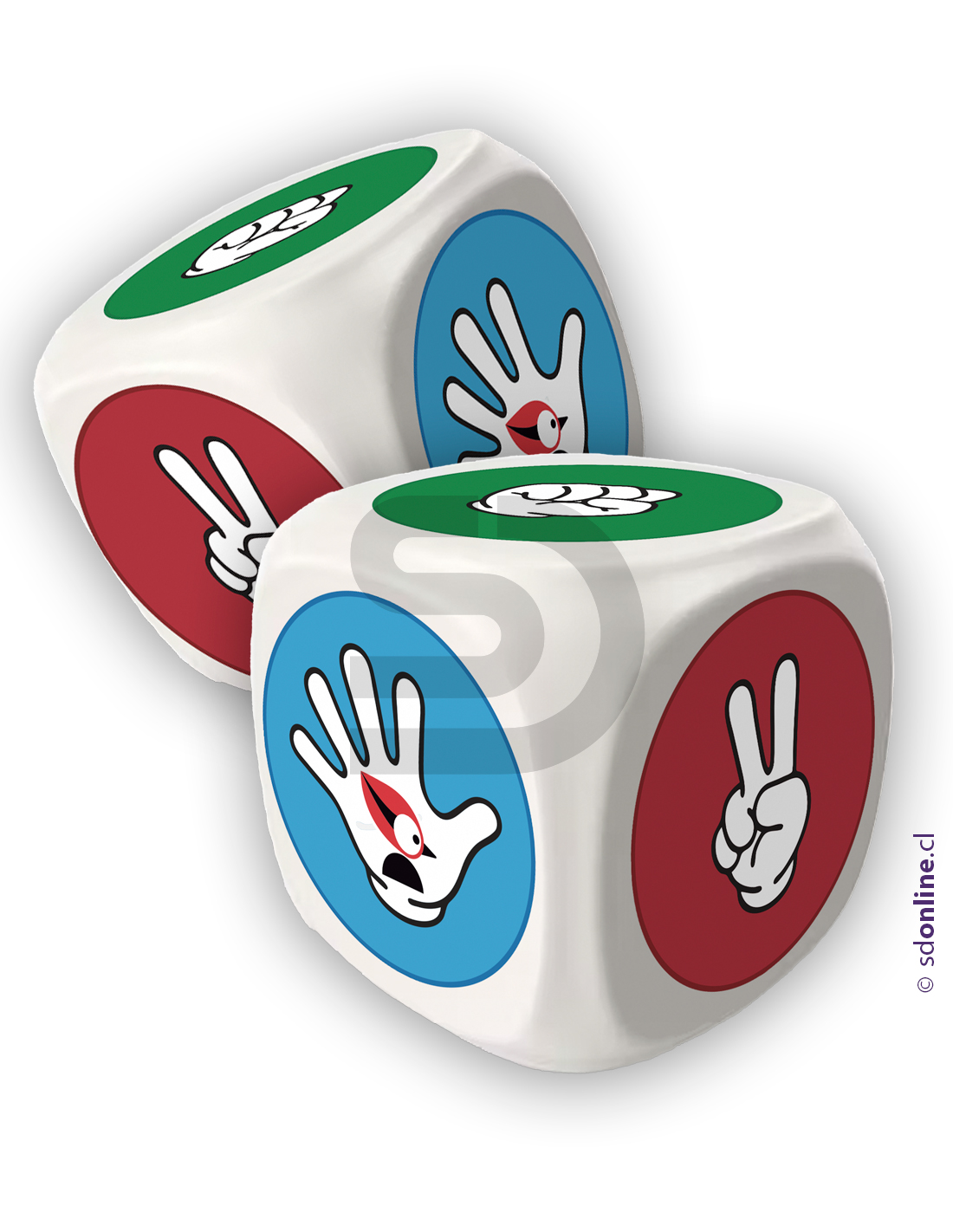 Set de 2 dados piedra, papel o tijeras