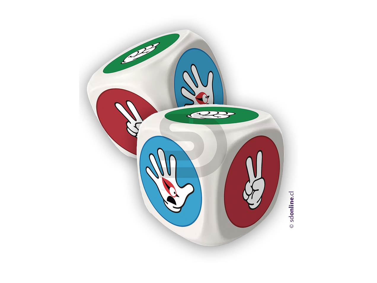 Set de 2 dados piedra, papel o tijeras 1