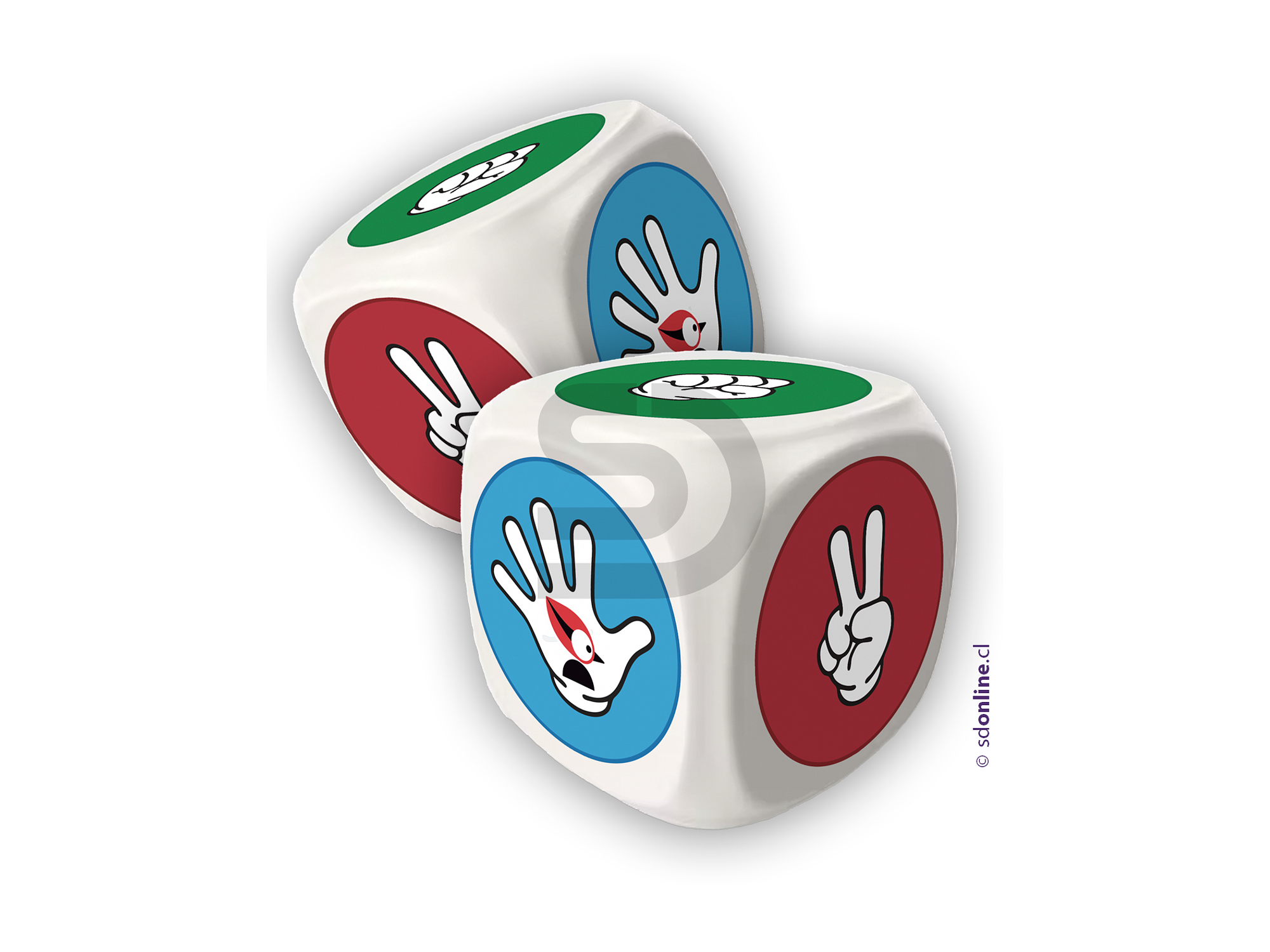 Set de 2 dados piedra, papel o tijeras 1