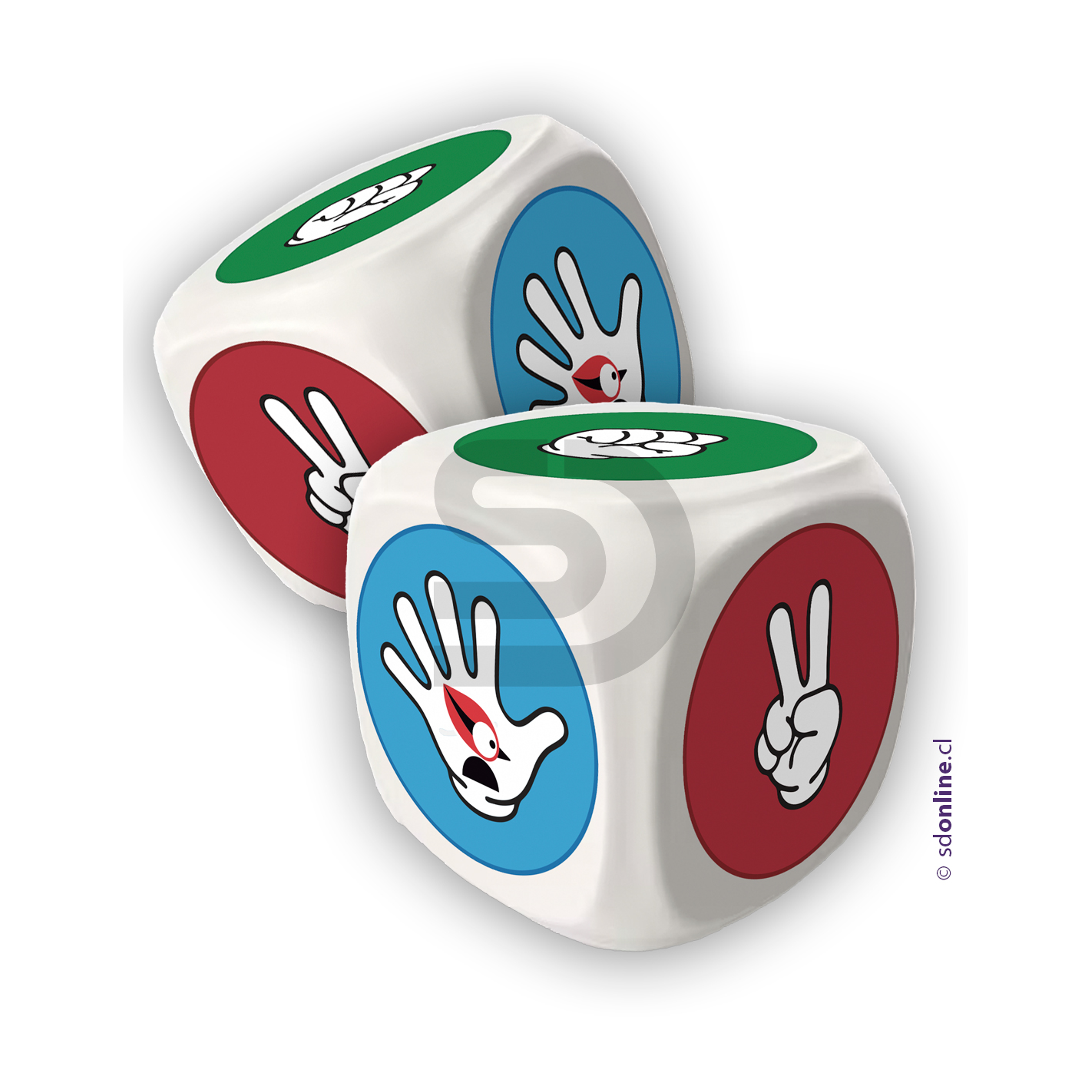 Set de 2 dados piedra, papel o tijeras 1