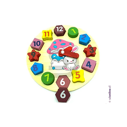 Reloj puzzle con formas y numeros de madera