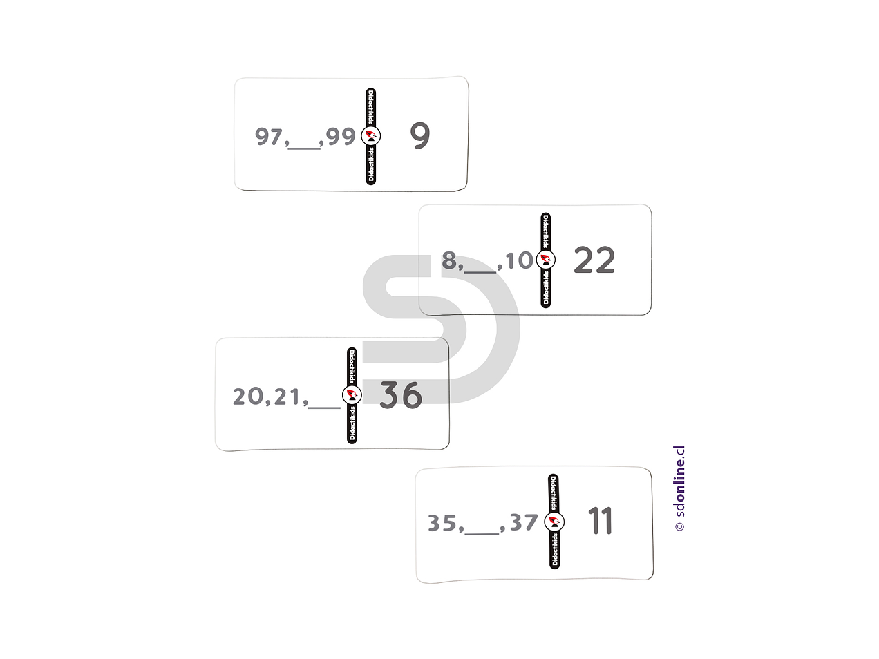 Dominó de asociación y patrones de números hasta el 100 Eco 1