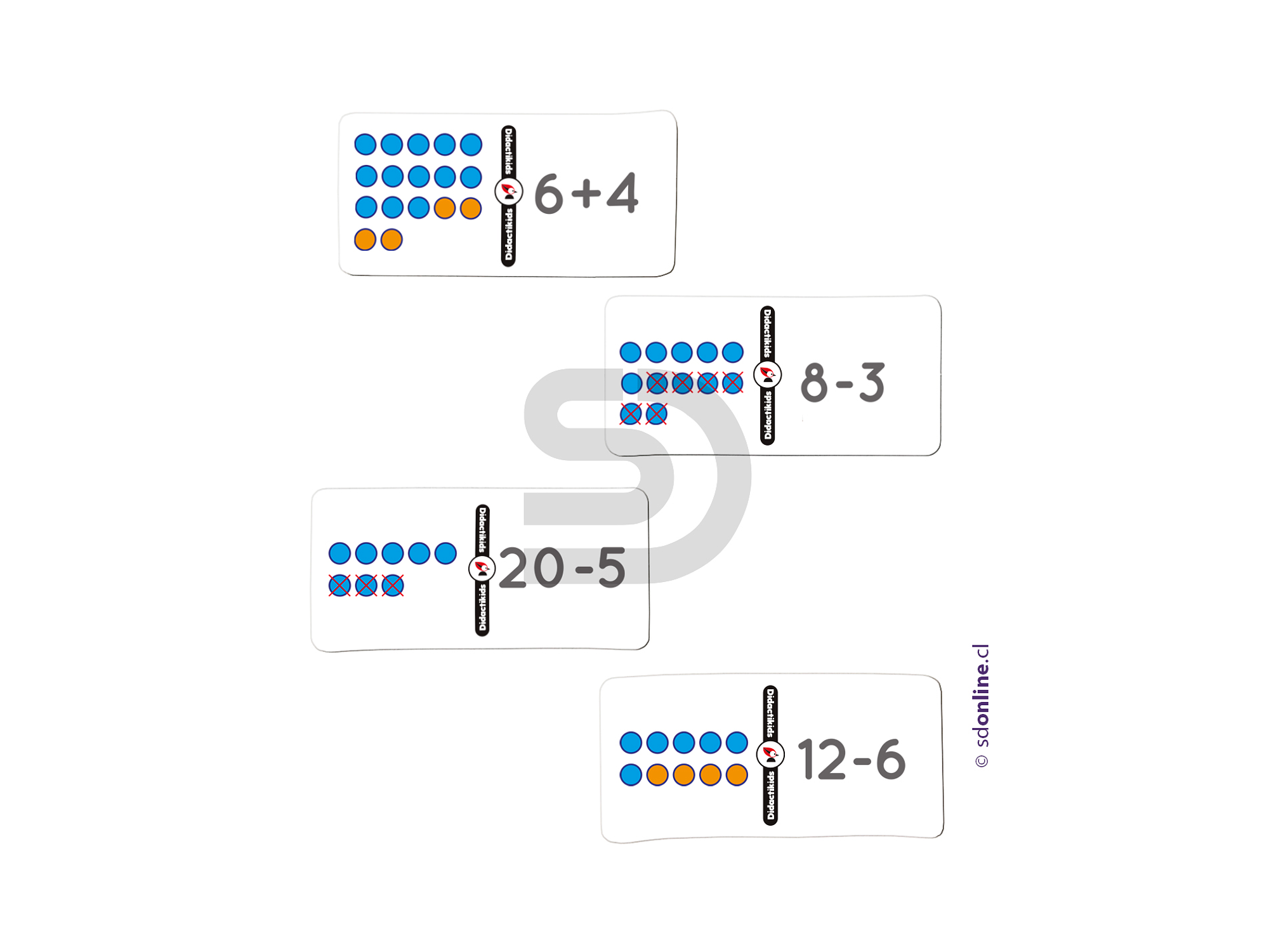 Dominó de asociaciones y cálculo mental + & -  Vol. 1 Eco 1