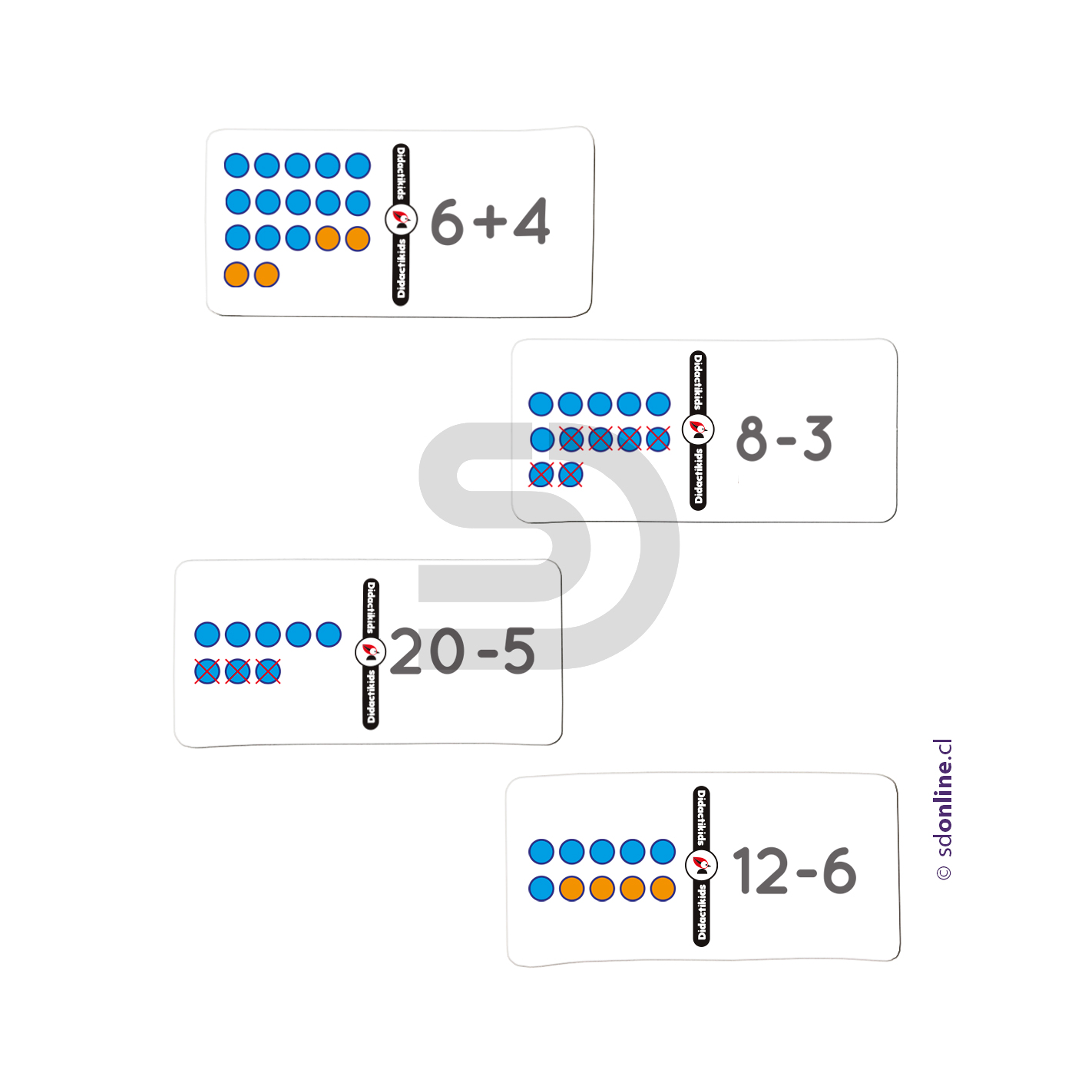Dominó de asociaciones y cálculo mental + & -  Vol. 1 Eco 1