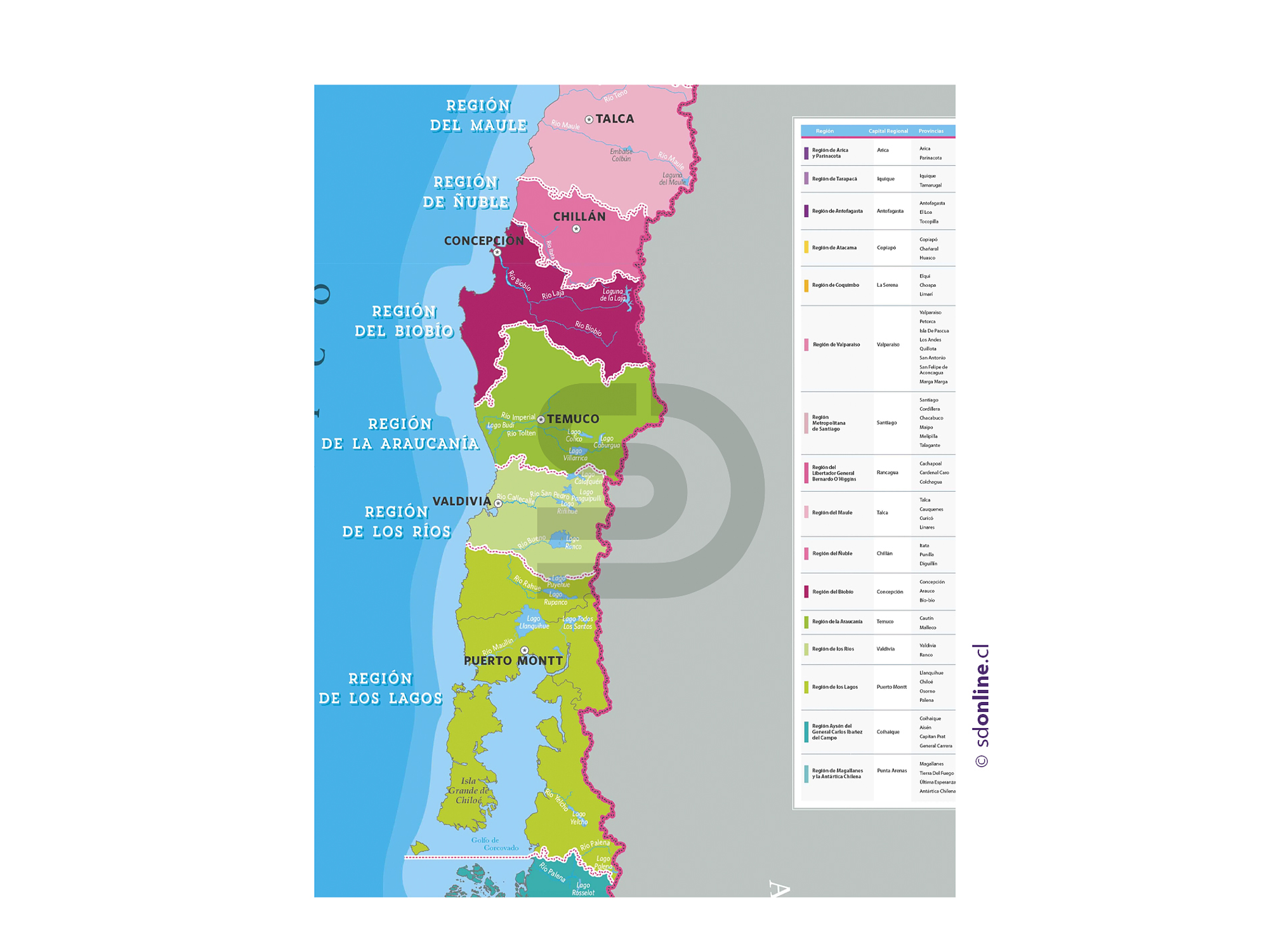 Mapa gigante politico de Chile 2