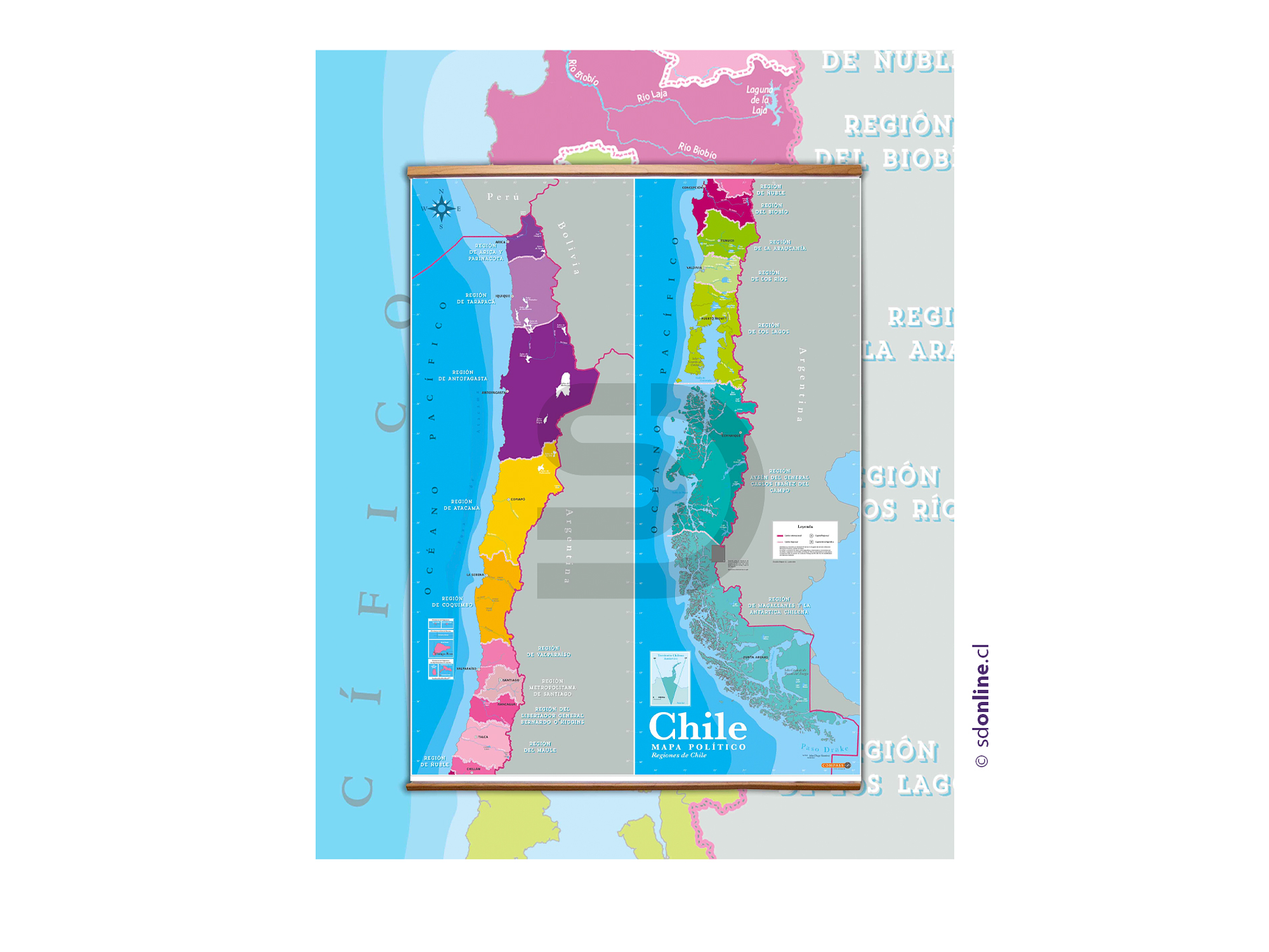 Mapa gigante politico de Chile 1