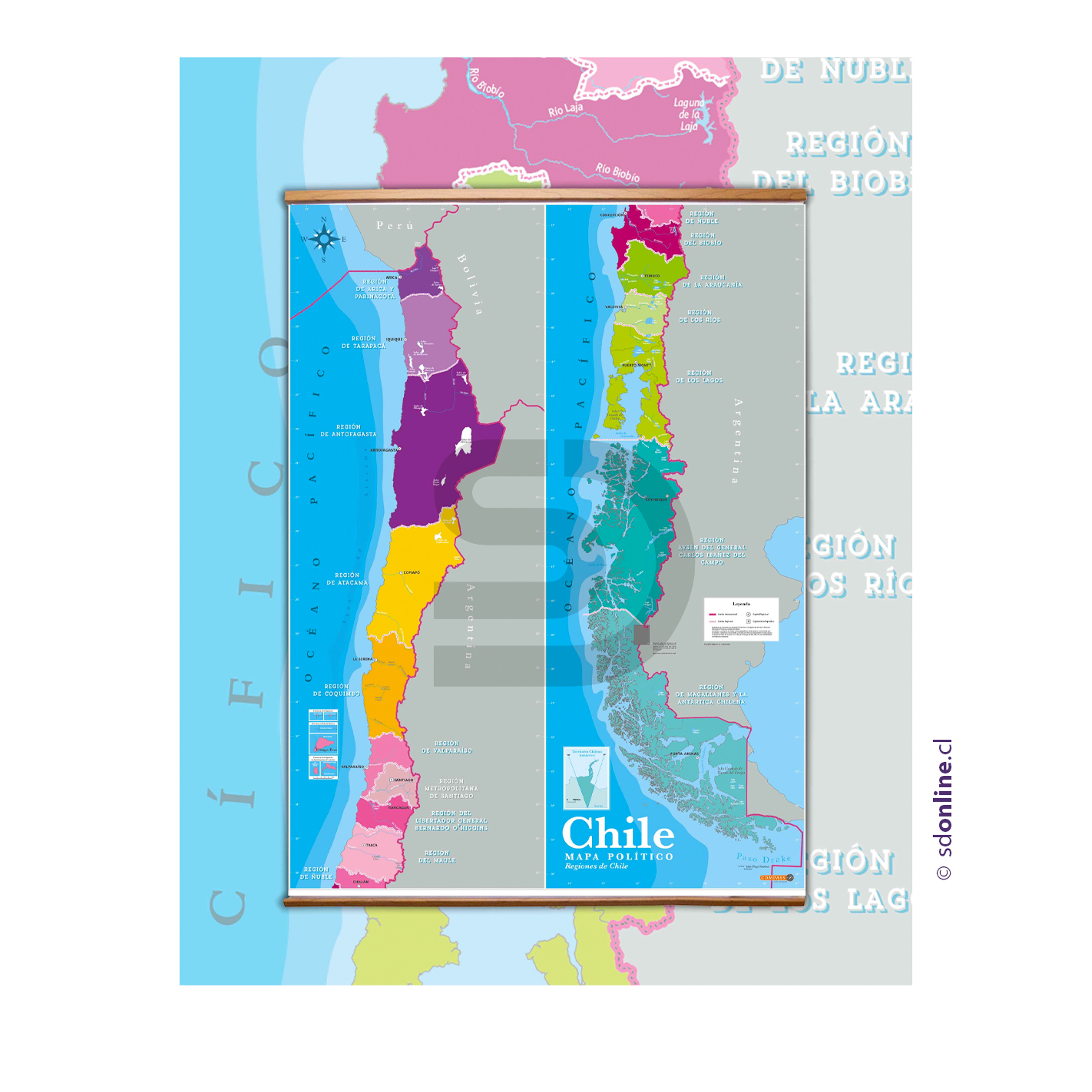 Mapa gigante politico de Chile 1