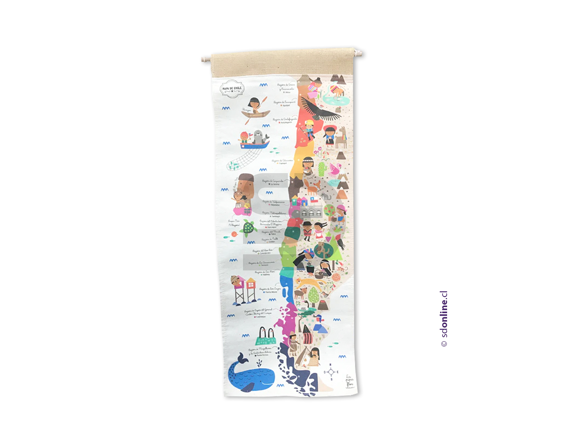 Mapa de chile en tela  72x29cms 1