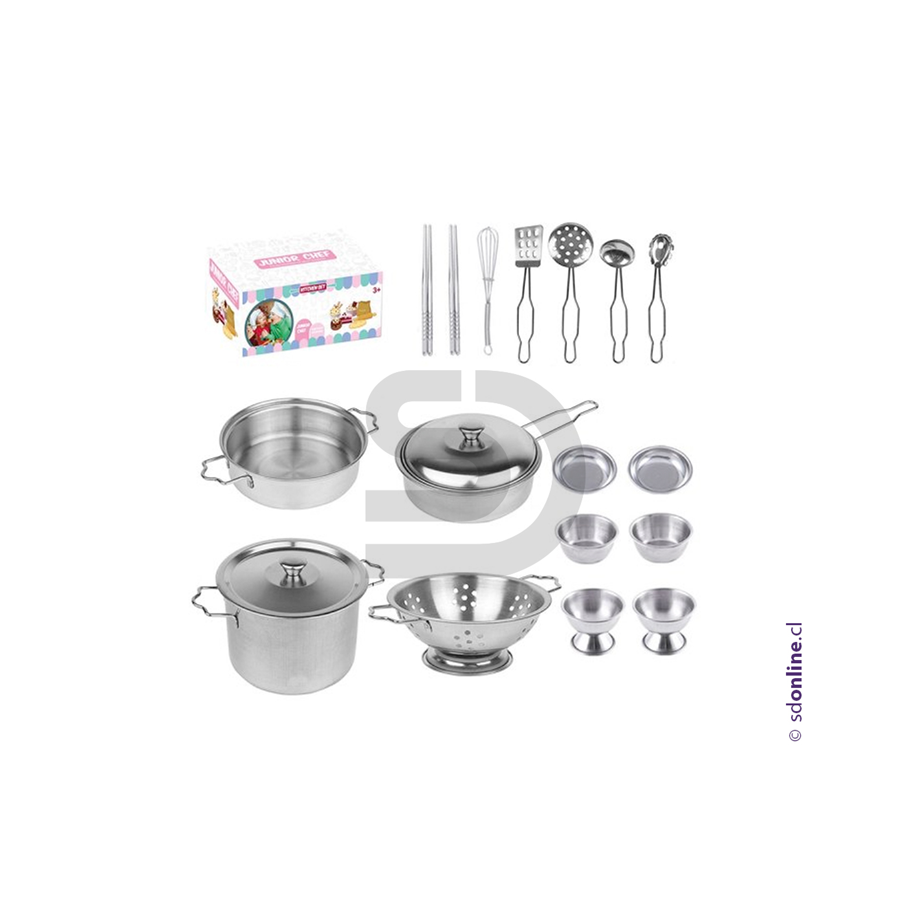 Batería de cocina realista 19 pzas metal inox  1