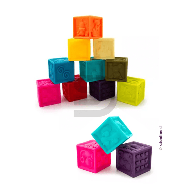 Maleta 10 cubos blandos colores y texturas. 5,5x5,5 cms
