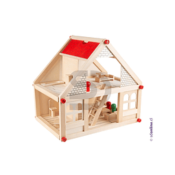 Casa de muñeca madera con accesorios y personajes