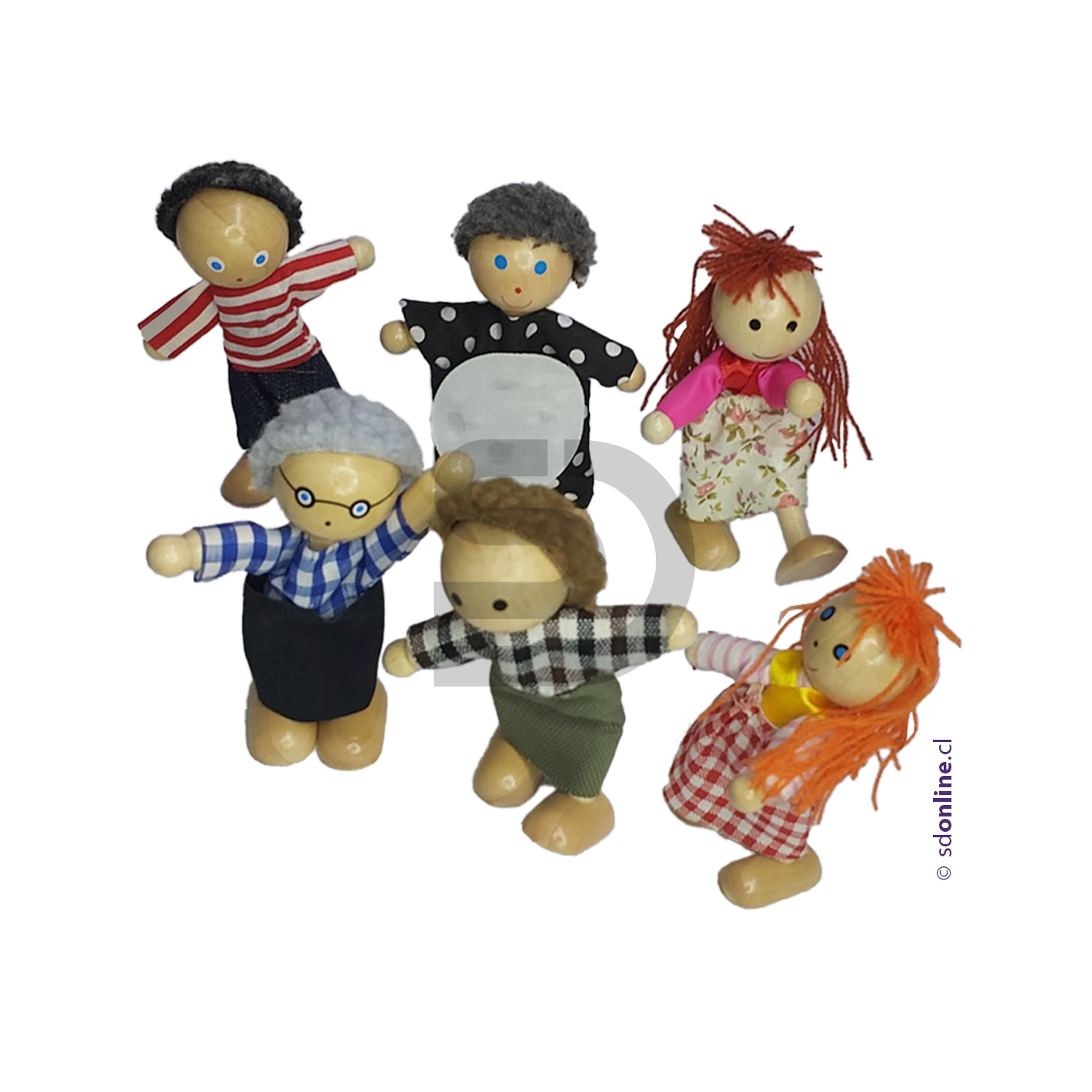 Familia Grande de madera 6 integrantes 11 Cm 1
