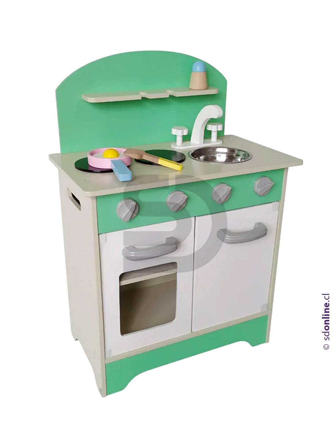 Cocina de madera con accesorios