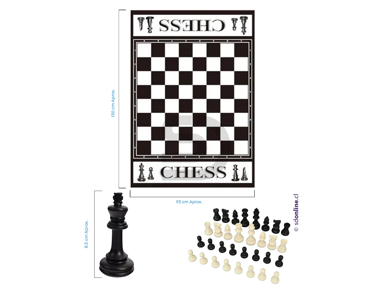 Ajedrez gigante con alfombra de 130x93 cm 2