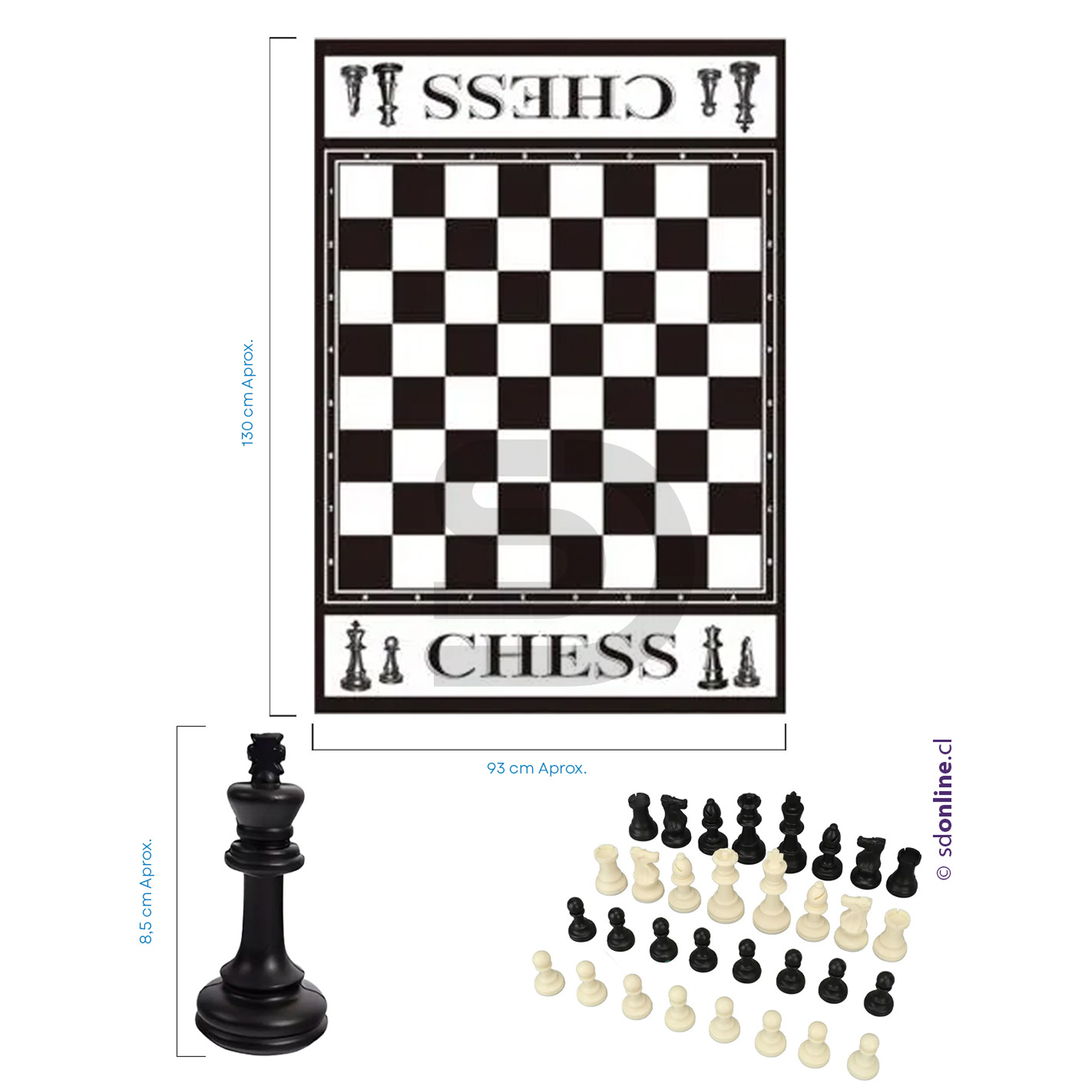 Ajedrez gigante con alfombra de 130x93 cm 2