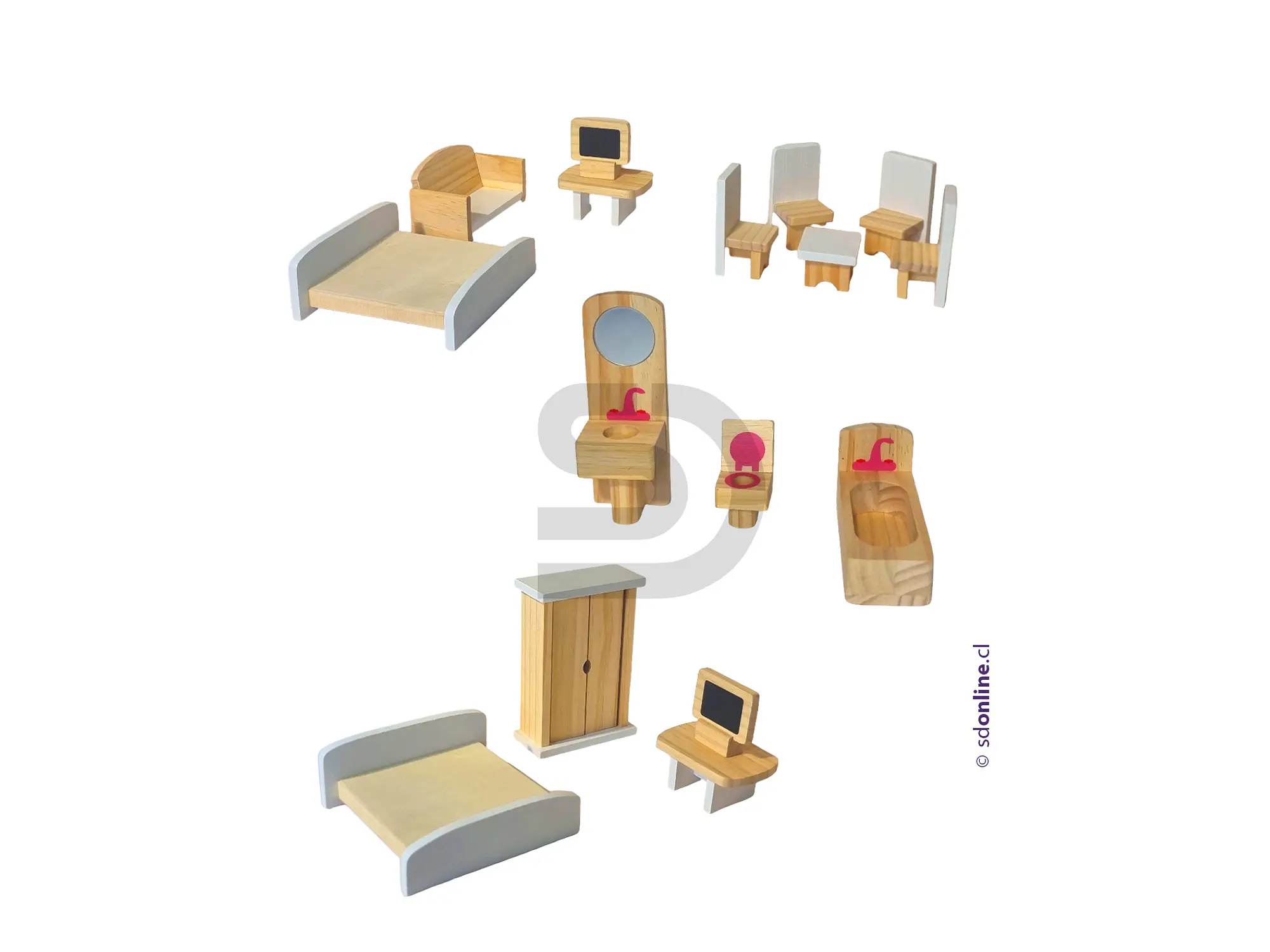 Kit de muebles de madera para casa muñecas 18 pzas 2