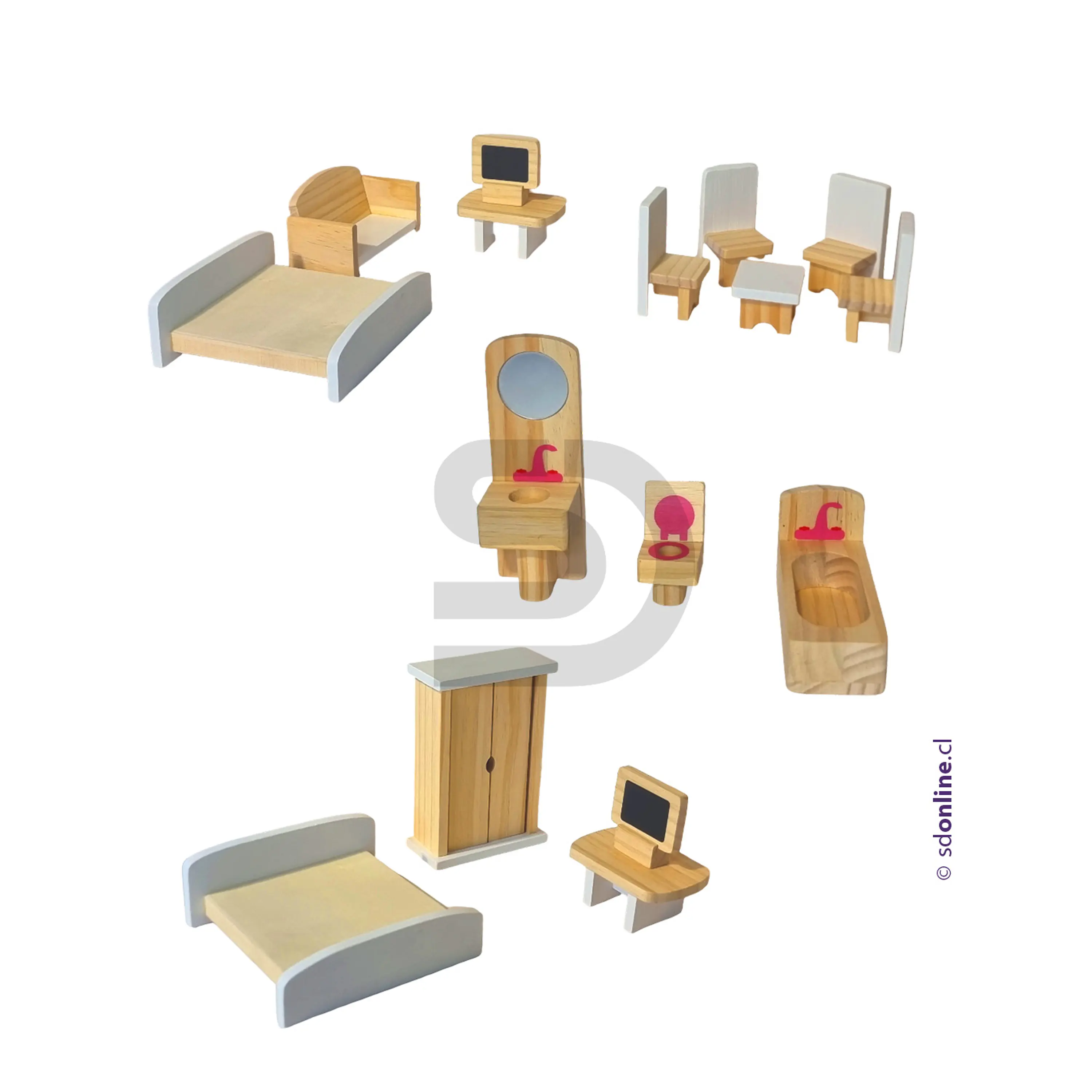 Kit de muebles de madera para casa muñecas 18 pzas 2