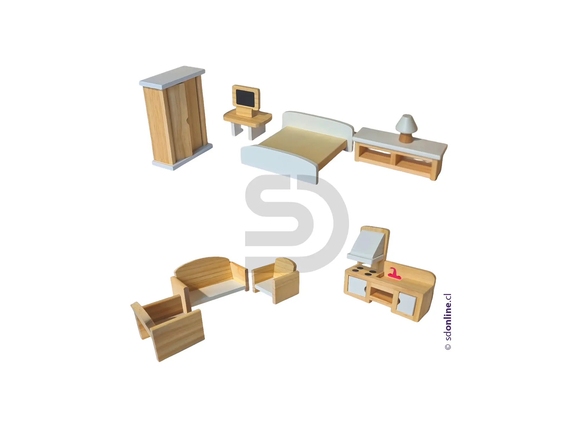 Kit de muebles de madera para casa muñecas 18 pzas 1