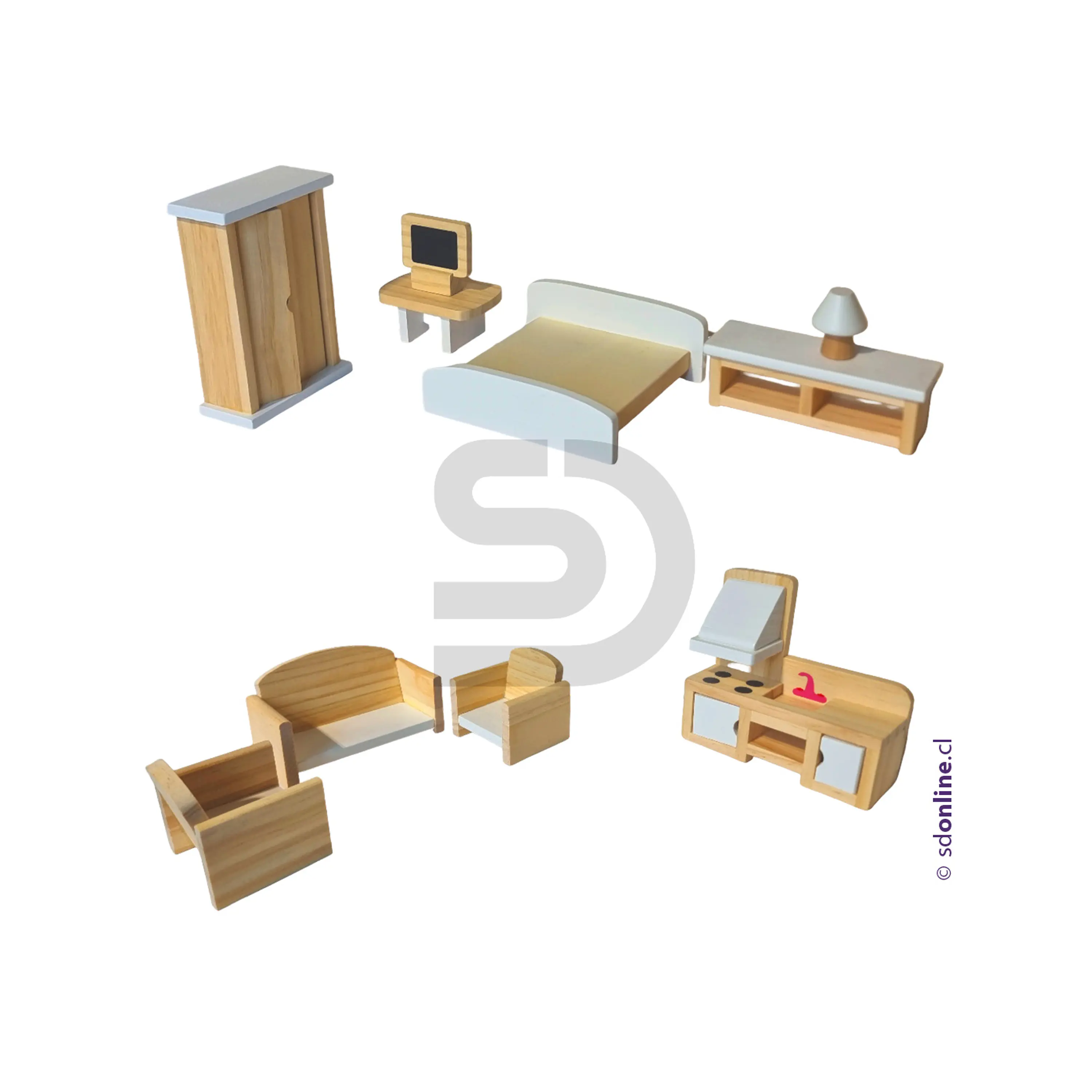Kit de muebles de madera para casa muñecas 18 pzas 1
