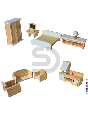 Kit de muebles de madera para casa muñecas 18 pzas