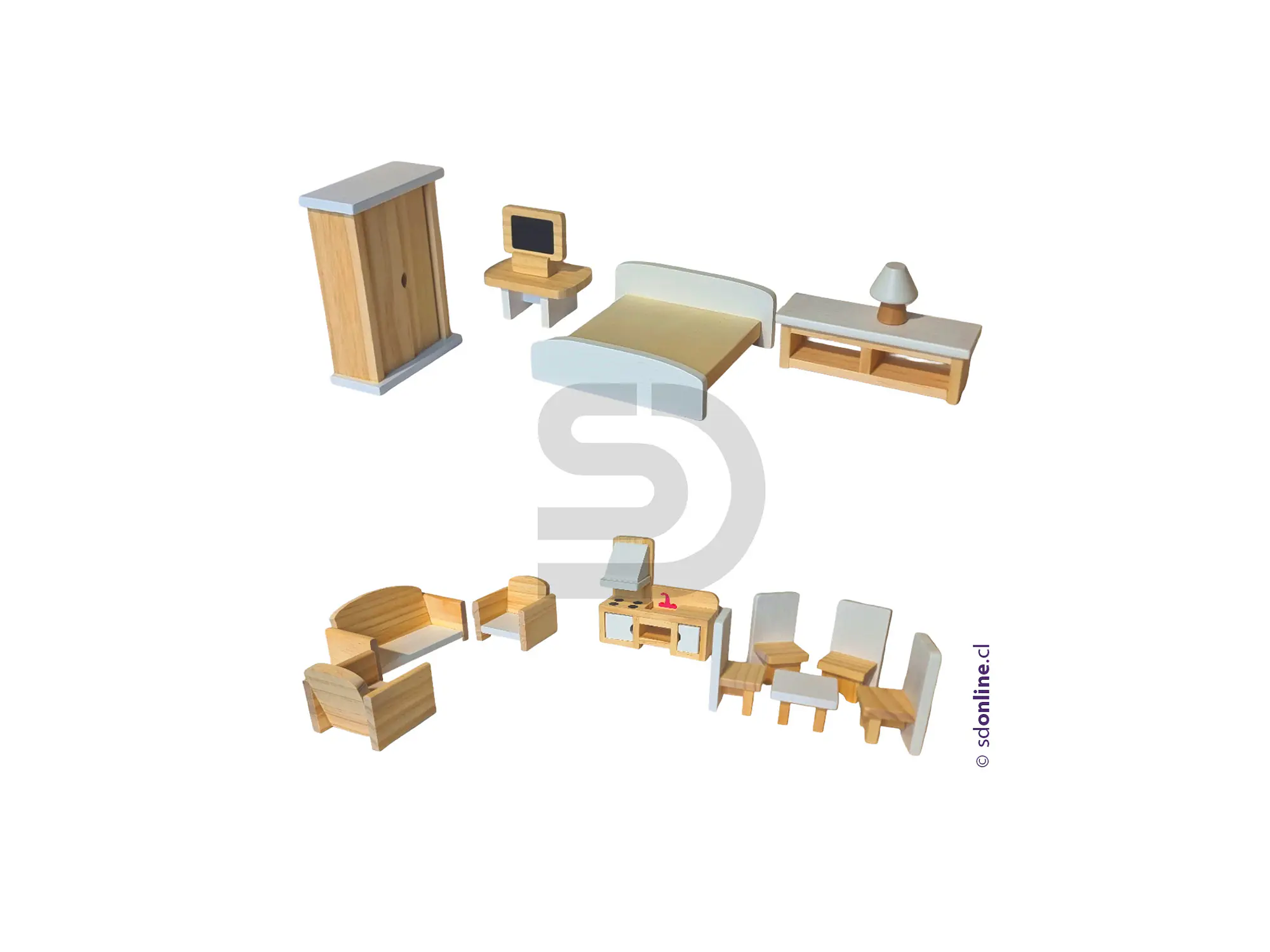 Kit de muebles de madera para casa muñecas 18 pzas 3
