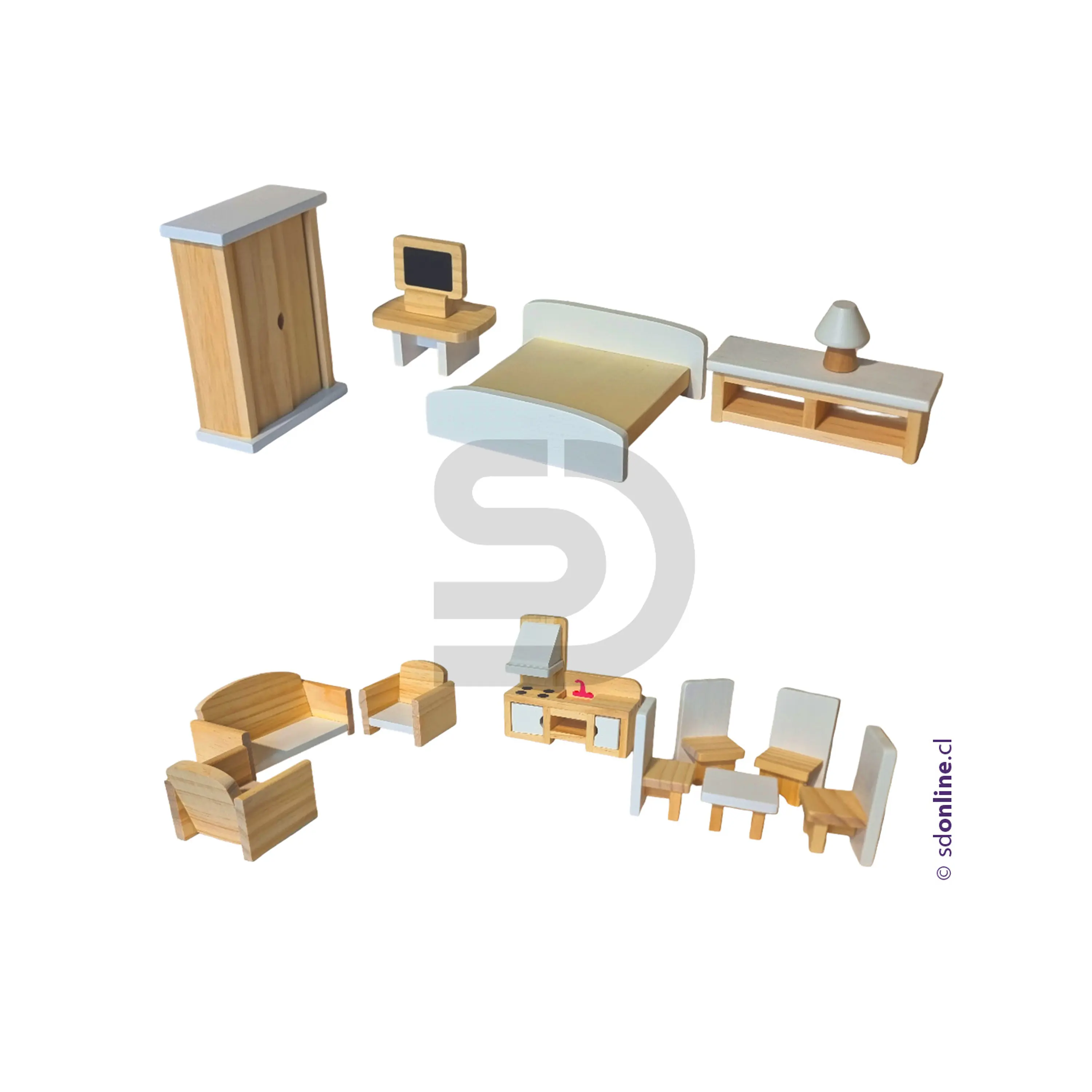 Kit de muebles de madera para casa muñecas 18 pzas 3