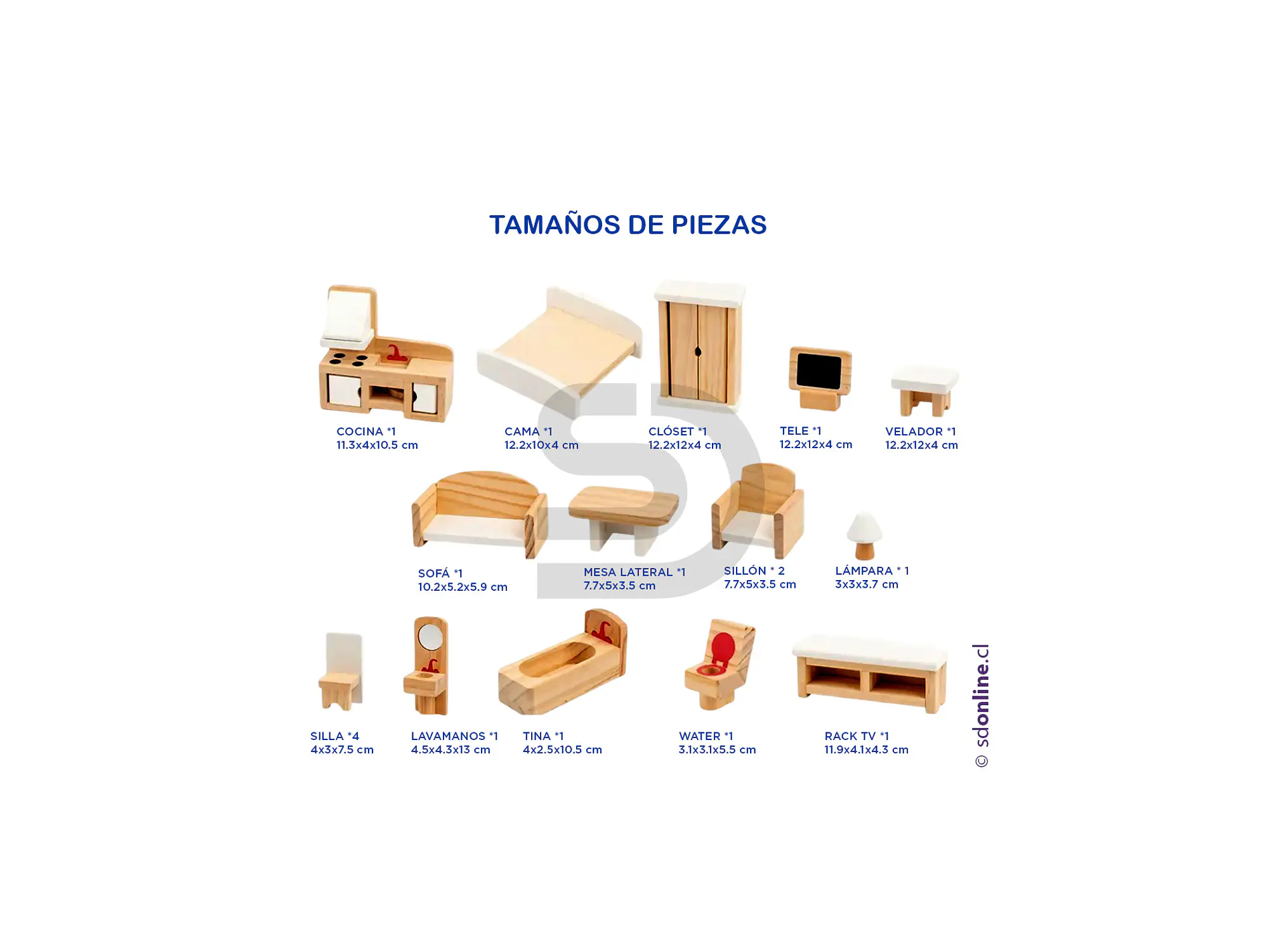 Kit de muebles de madera para casa muñecas 18 pzas 4