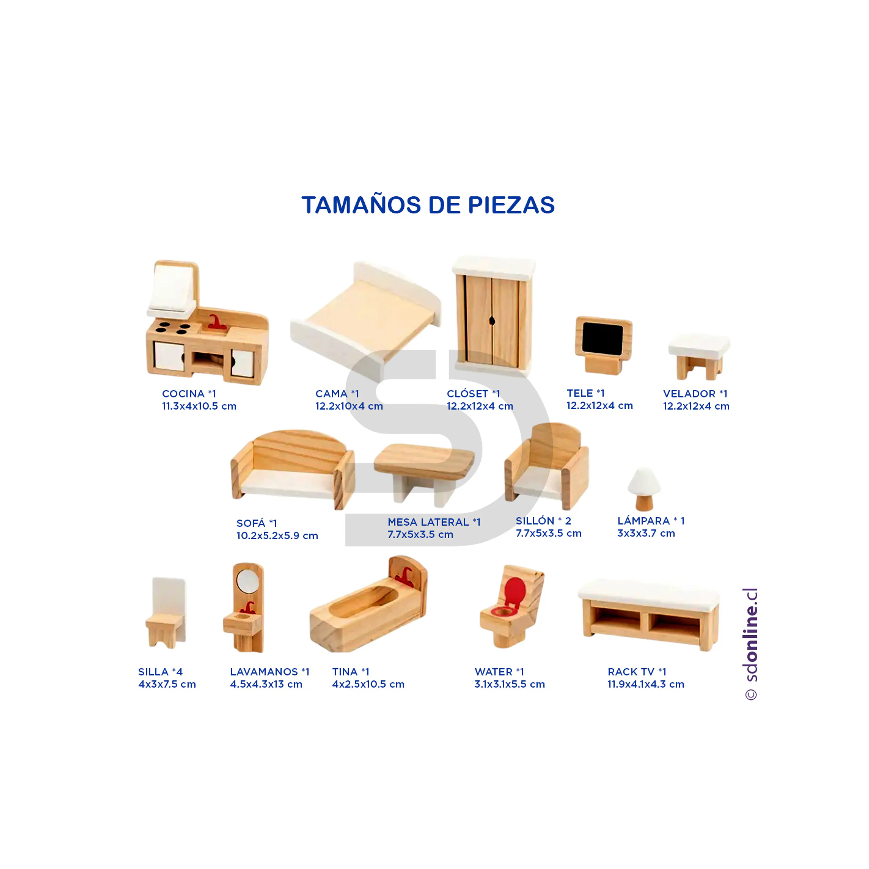 Kit de muebles de madera para casa muñecas 18 pzas 4