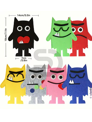 Set de títeres monstruos de colores 