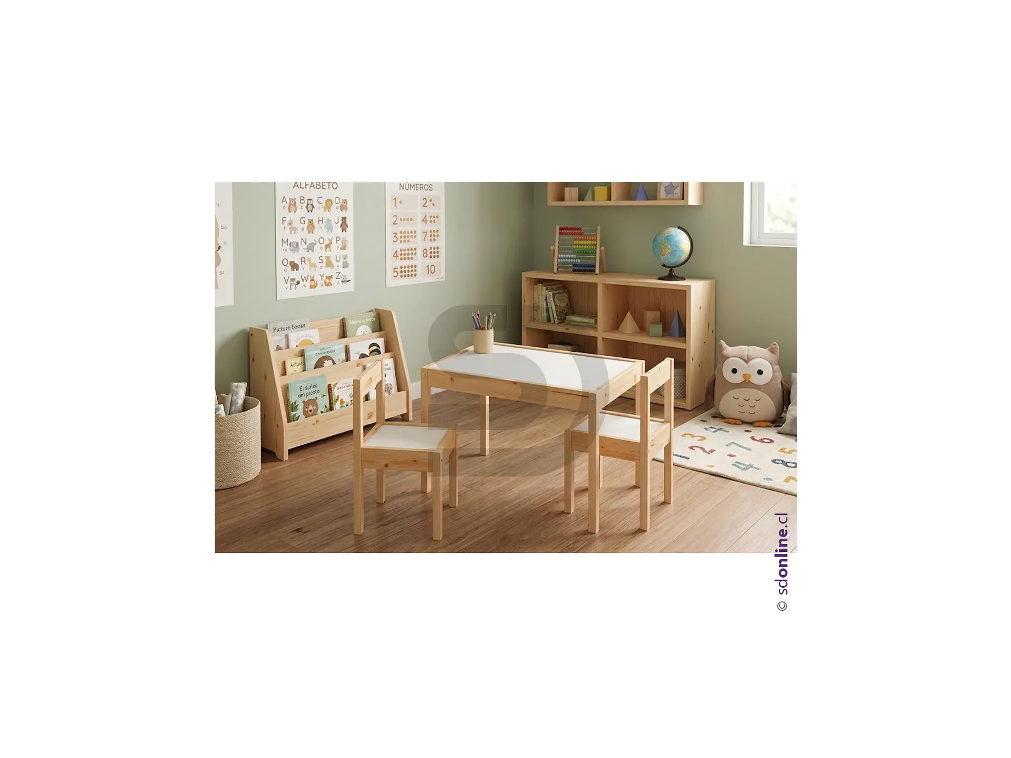 Mesa infantil de más 2 sillas madera 3