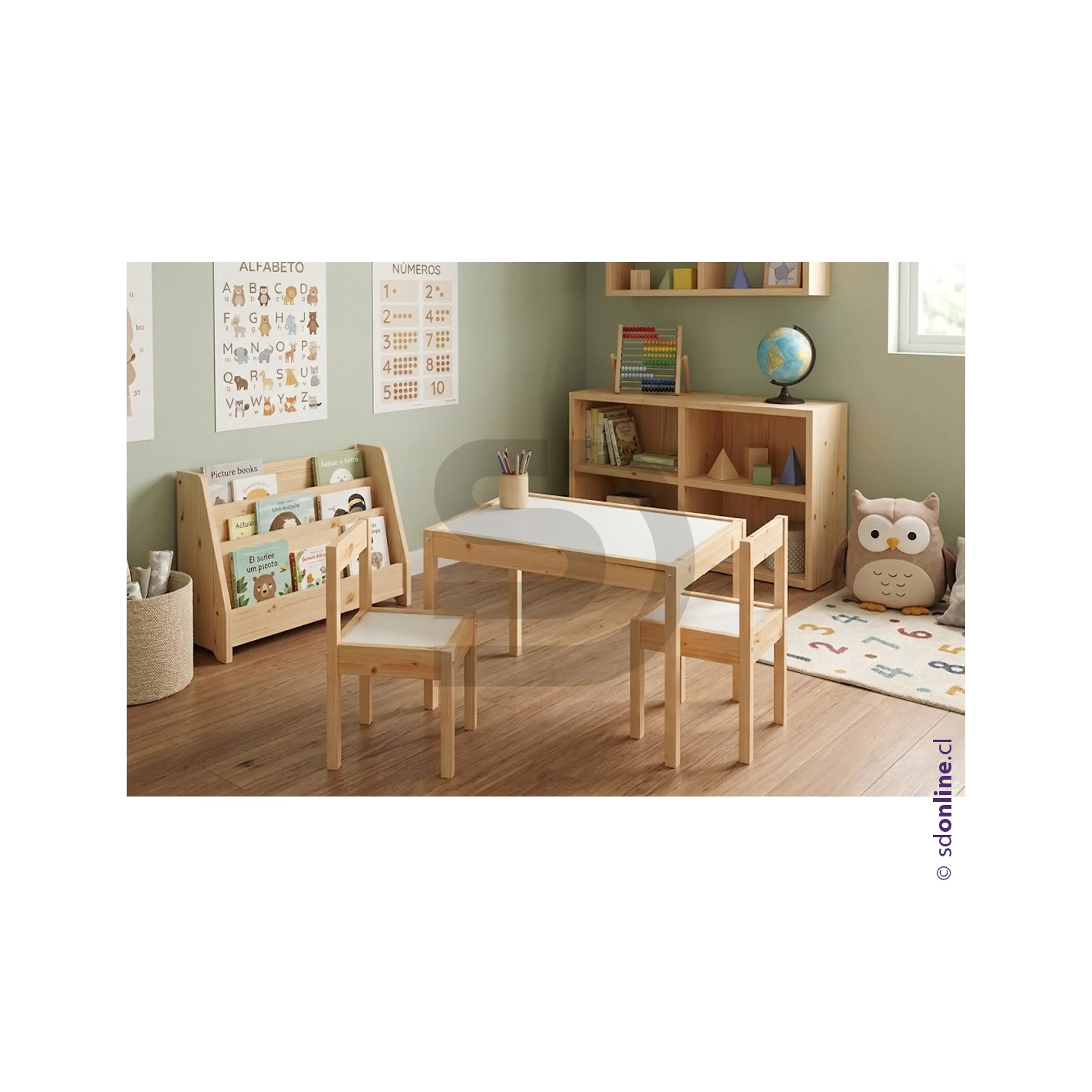 Mesa infantil de más 2 sillas madera 3