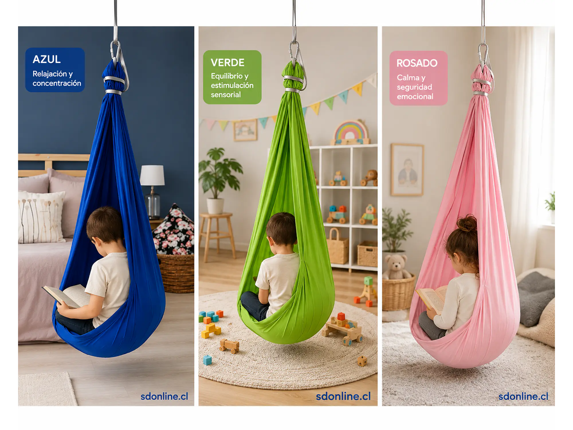 Columpio sensorial hamaca voladora con anclajes al techo 2