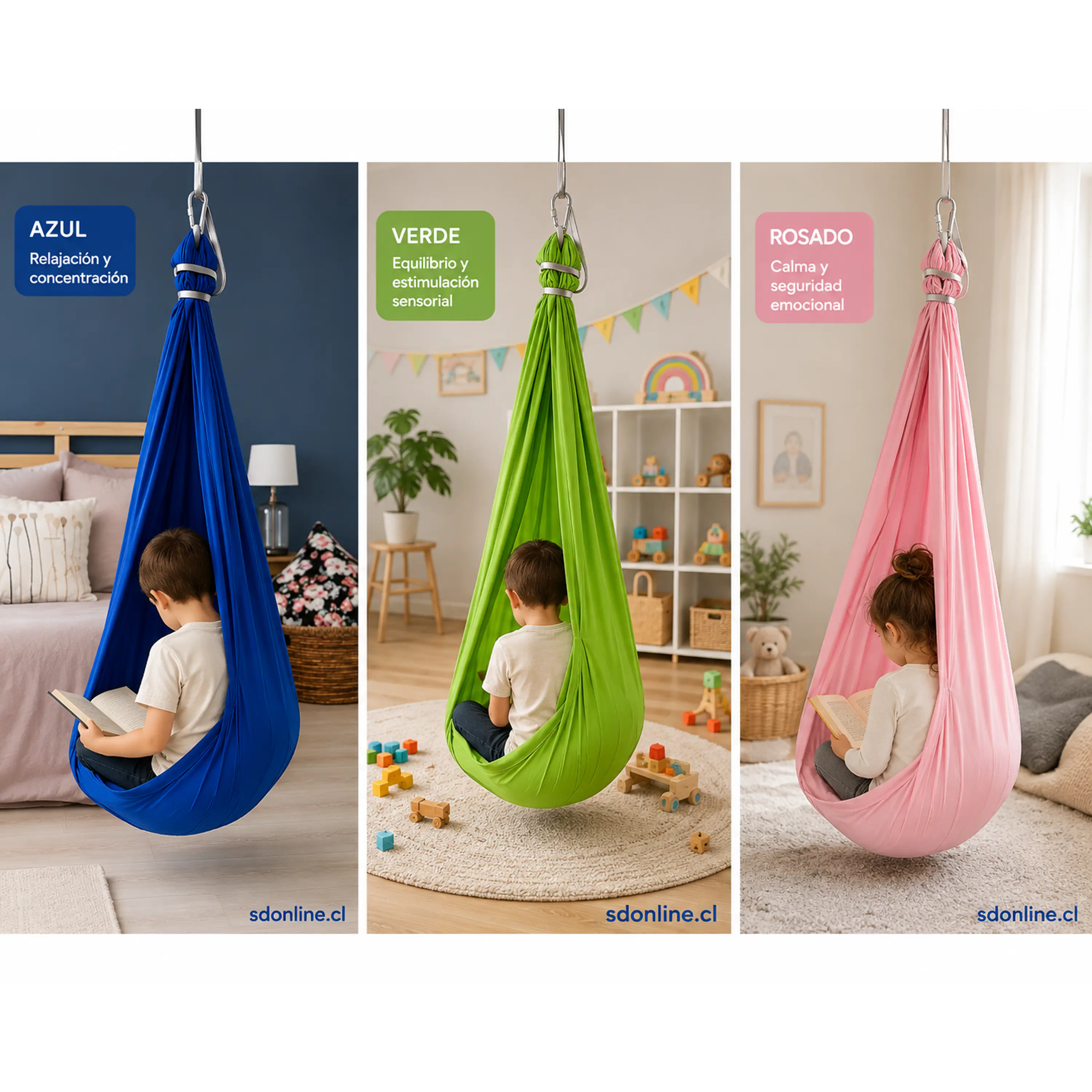 Columpio sensorial hamaca voladora con anclajes al techo 2
