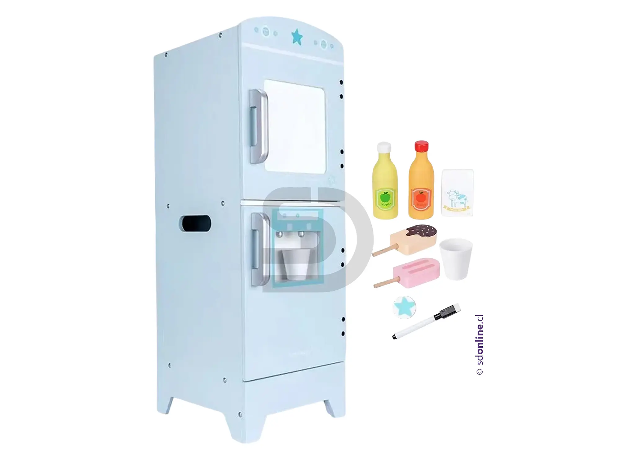 Refrigerador madera con pizarra y accesorios 3