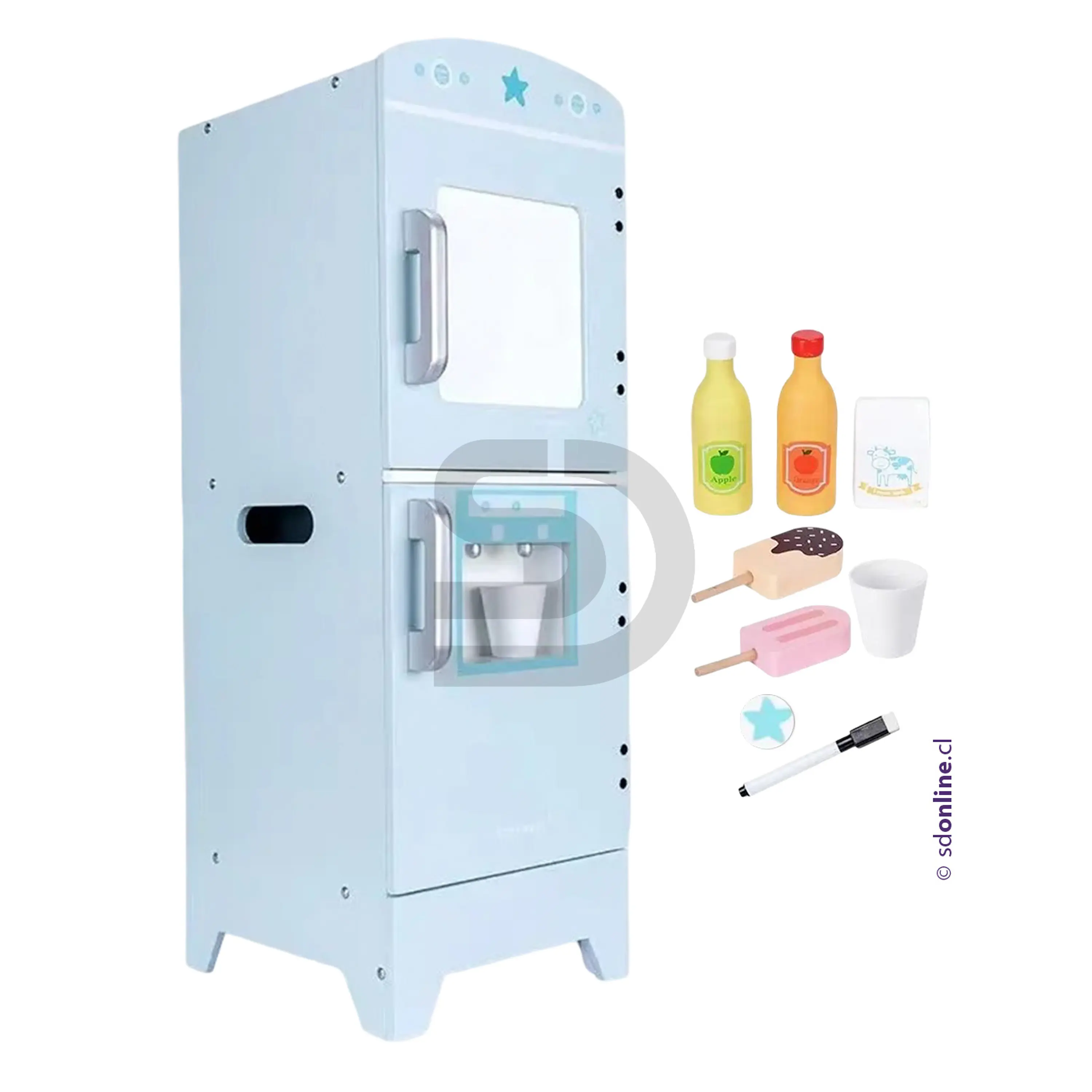 Refrigerador madera con pizarra y accesorios 3