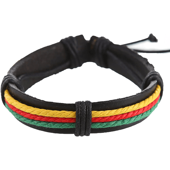 6 rastafarian leather and fabric bracelets, leather, no stone, Leather, no stone