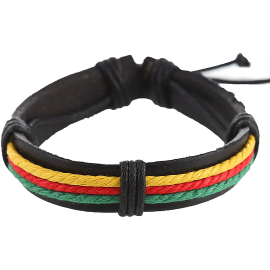 6 pulseras de cuero y tela rastafari, cuero, sin piedra, Cuero, sin piedra