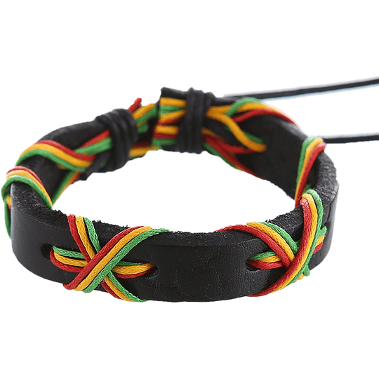 6 pulseras de cuero y tela rastafari, cuero, sin piedra, Cuero, sin piedra