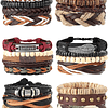 26 pieces woven, braided leather bracelet for men and women, hemp cords, wooden beads, adjustable cuff bracelets