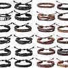 24 Peças pulseiras de couro entrançado para homens conjunto de envoltório de punho com contas de madeira castanho preto ajustável, Madeira Cânhamo Couro